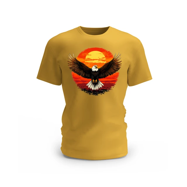 Trendy Togs Freedom Wings – Vintage Bald Eagle Sunset Cotton T-shirt - L, Yellow