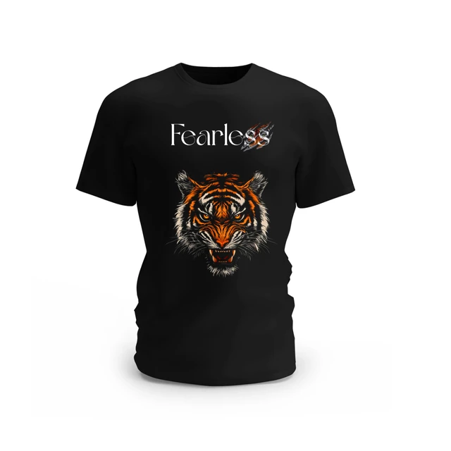 Trendy Togs Fearless Tiger Cotton T-shirt - M, Black