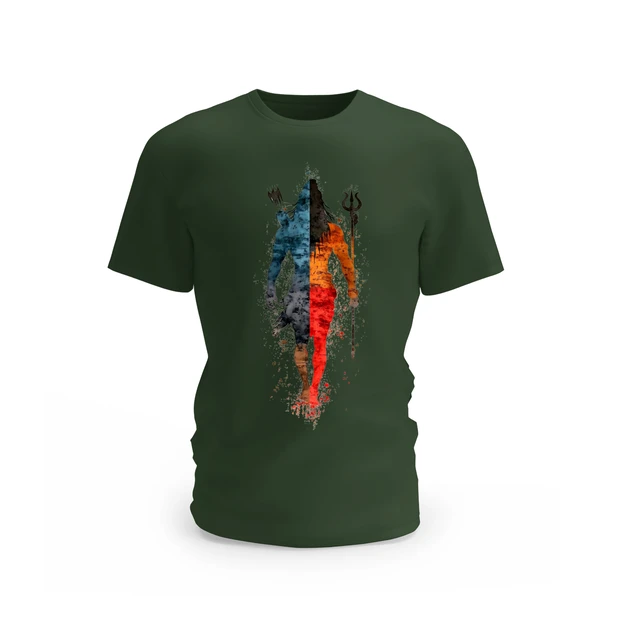 Trendy Togs Shiva Warrior Half Art Graphic Cotton T-shirt - L, Forest Green