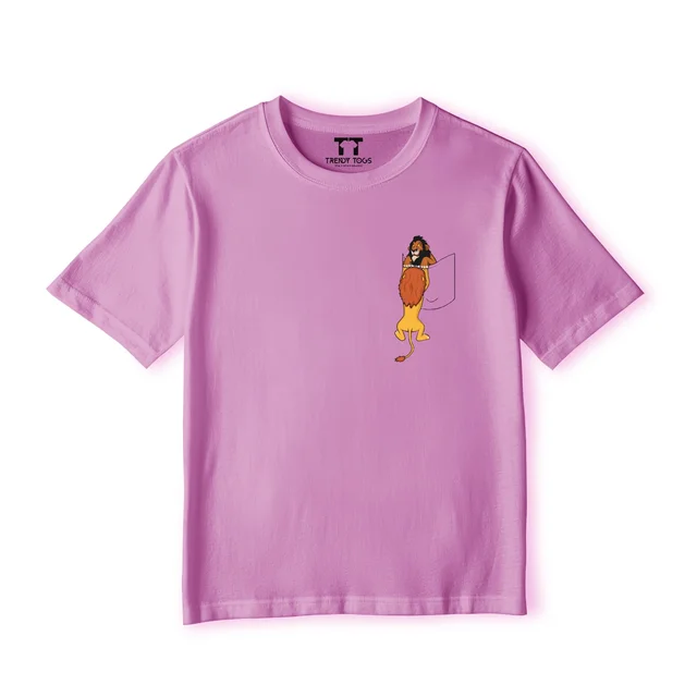 Trendy Togs Lion On Pocket Kid's Cotton T-shirt - 26, Pink
