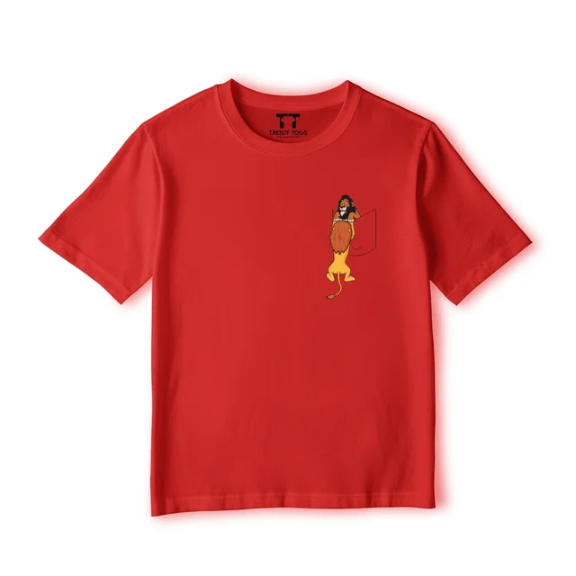 Trendy Togs Lion On Pocket Kid's Cotton T-shirt - 32, Red