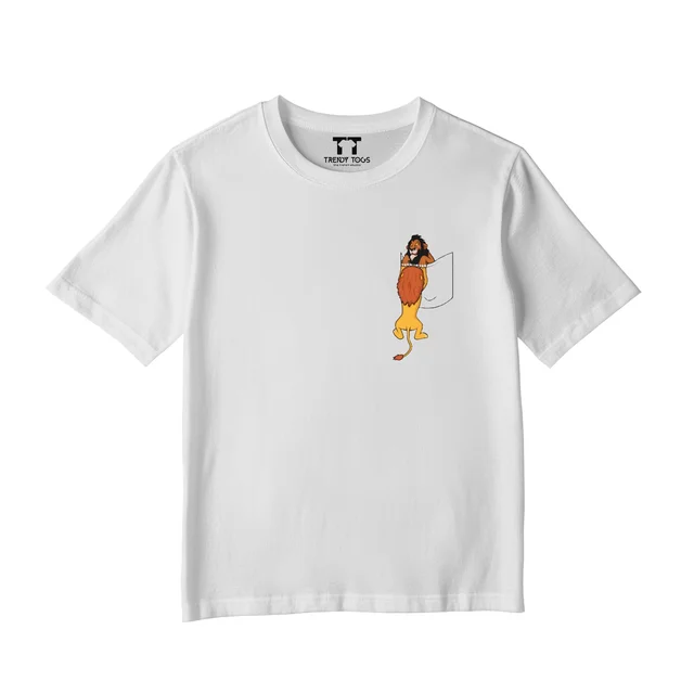 Trendy Togs Lion On Pocket Kid's Cotton T-shirt - 20, White