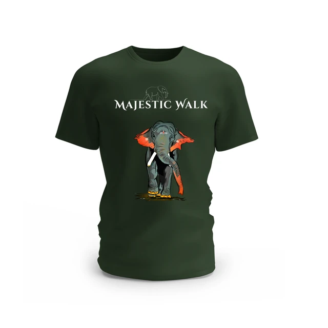 Trendy Togs Majestic Walk Elephant Cotton T-shirt - XS, Forest Green