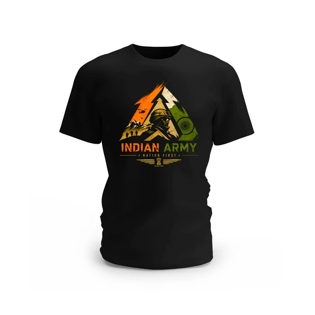 Trendy Togs Nation First Indian Army Cotton T-shirt - M, Black