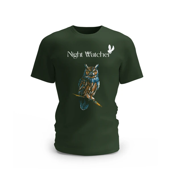 Trendy Togs Night Watcher Owl Cotton T-shirt - M, Forest Green