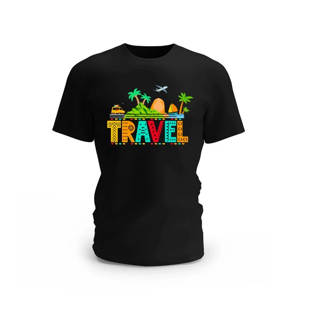 Trendy Togs Travel Design Cotton T-shirt - L, Black