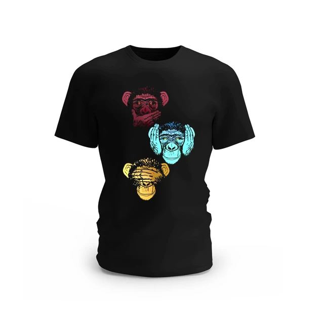 Trendy Togs 3 Monkey Design Cotton T-shirt - XL, Black