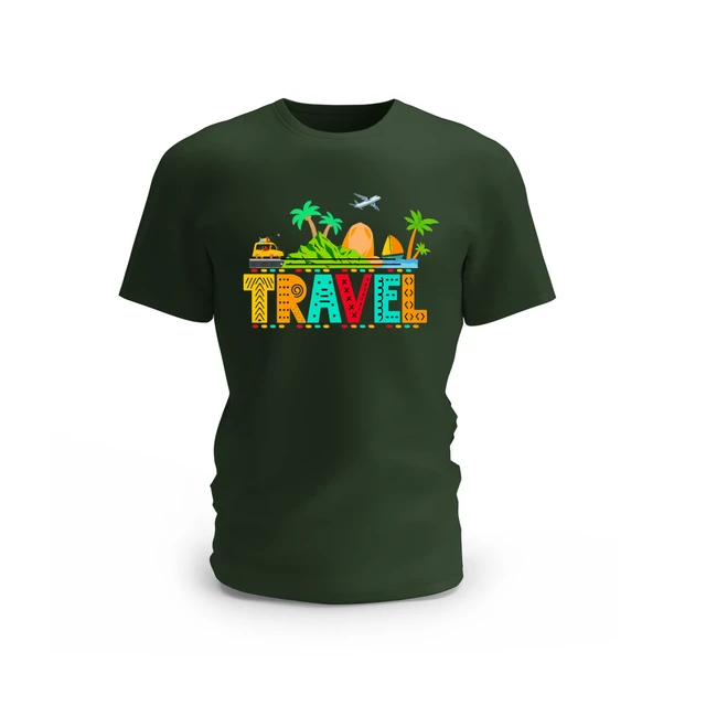 Trendy Togs Travel Design Cotton T-shirt - XL, Forest Green