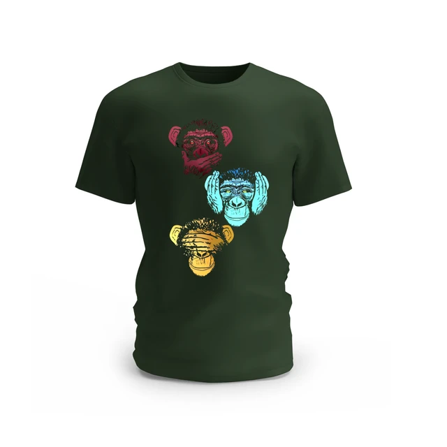 Trendy Togs 3 Monkey Design Cotton T-shirt - L, Forest Green