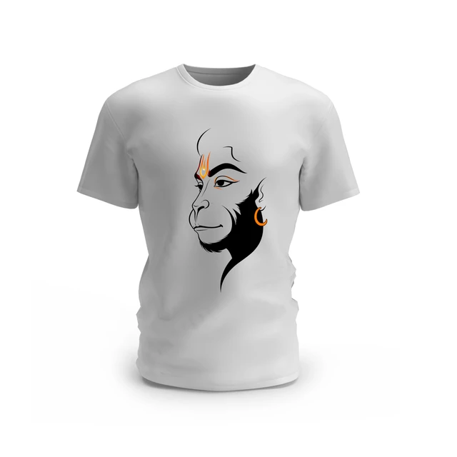 Trendy Togs Hanuman Face Design Cotton T-shirt - L, White