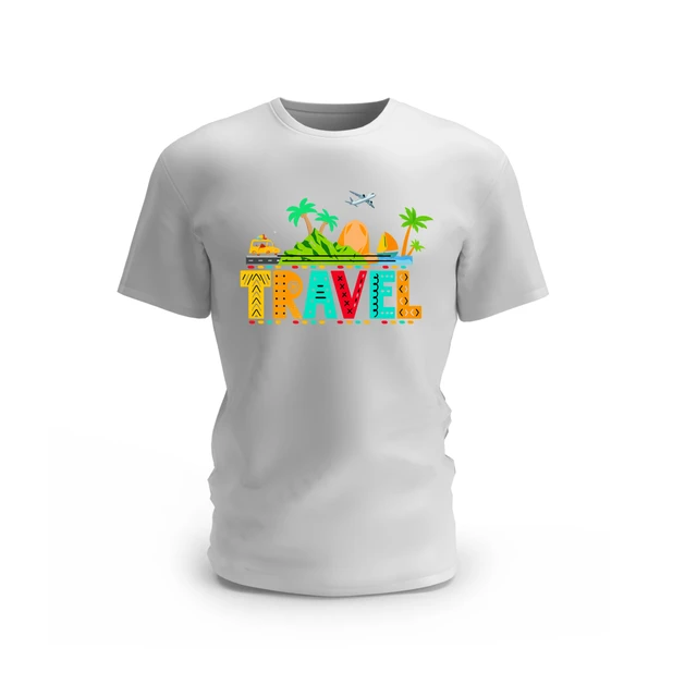 Trendy Togs Travel Design Cotton T-shirt - L, White