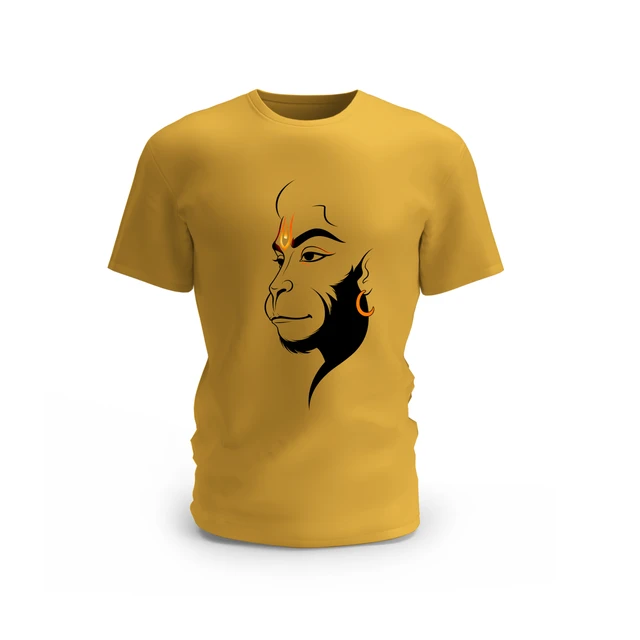 Trendy Togs Hanuman Face Design Cotton T-shirt - M, Yellow