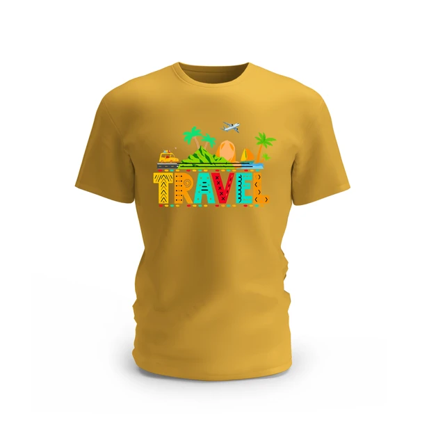 Trendy Togs Travel Design Cotton T-shirt - M, Yellow