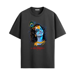 Trendy Togs Lord Krishna Cotton Oversized T-shirt - S, Black