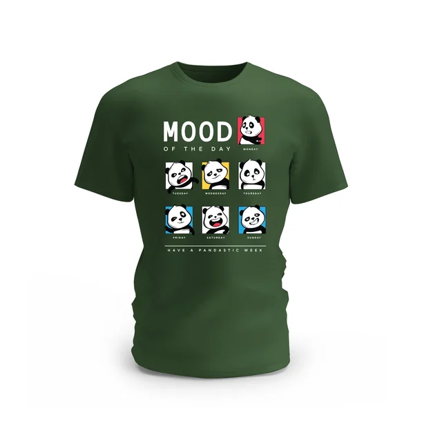 Trendy Togs Panda Mood of the Week Cotton T-shirt - L, Forest Green