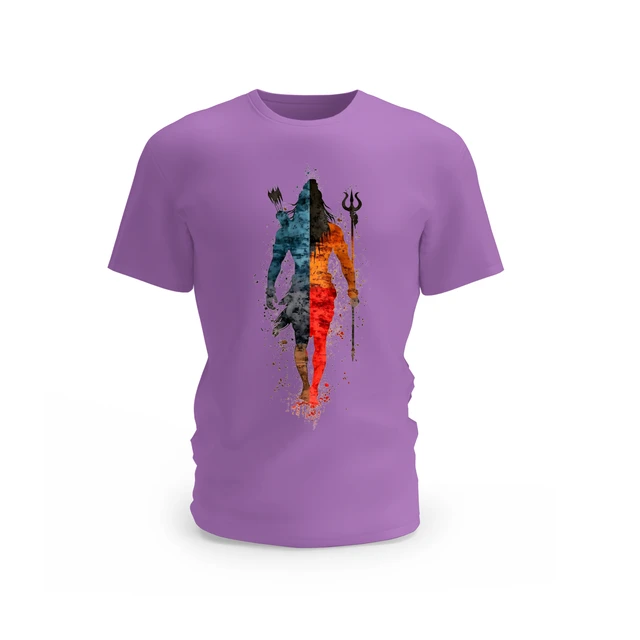 Trendy Togs Shiva Warrior Half Art Graphic Cotton T-shirt - L, Purple