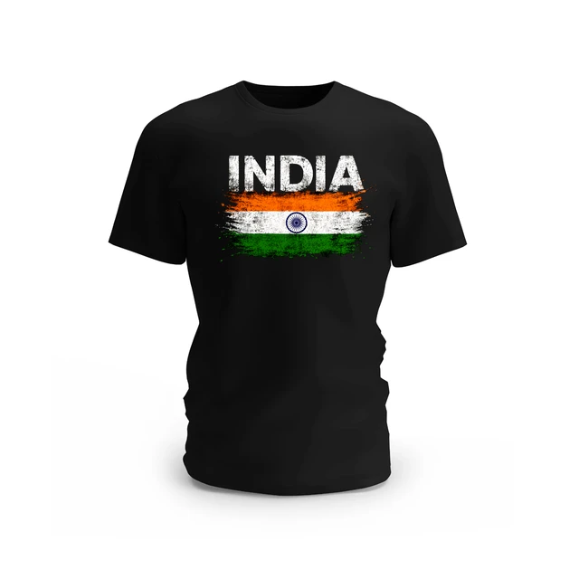 Trendy Togs Proud Indian Tricolor Flag Cotton T-shirt - L, Black