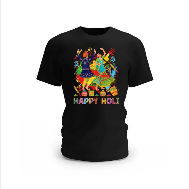 Trendy Togs Rang Utsav Happy Holi Cotton T-shirt - L, Black