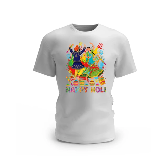 Trendy Togs Rang Utsav Happy Holi Cotton T-shirt - L, White
