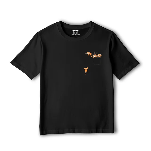 Trendy Togs Red Panda On Pocket Kid's Cotton T-shirt - 22, Black