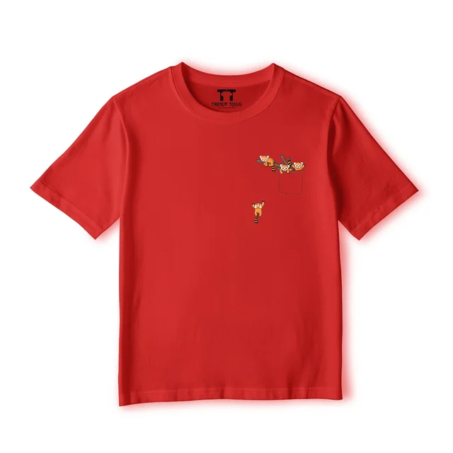Trendy Togs Red Panda On Pocket Kid's Cotton T-shirt - 20, Red
