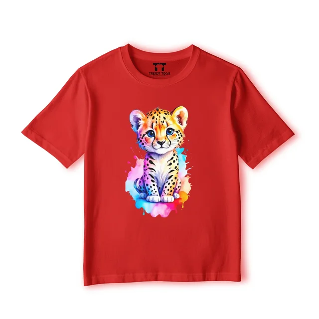 Trendy Togs Single Bengal Tiger Cub Kid's Cotton T-shirt - 22, Red