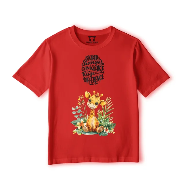 Trendy Togs Single Giraffe Kid's Cotton T-shirt - 20, Red