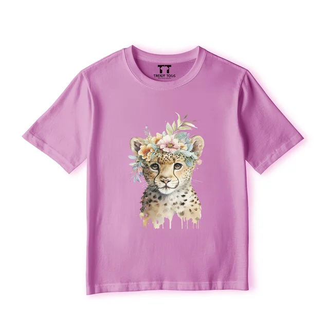 Trendy Togs Single Leopard Cub Kid's Cotton T-shirt - 22, Pink