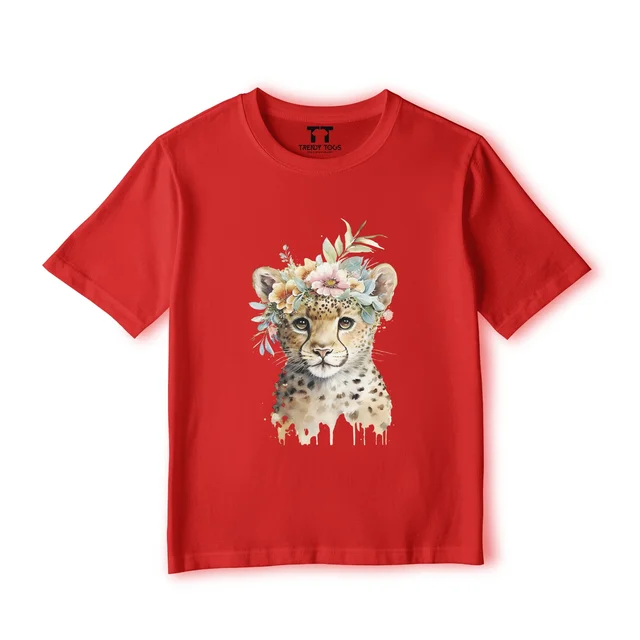 Trendy Togs Single Leopard Cub Kid's Cotton T-shirt - 20, Red