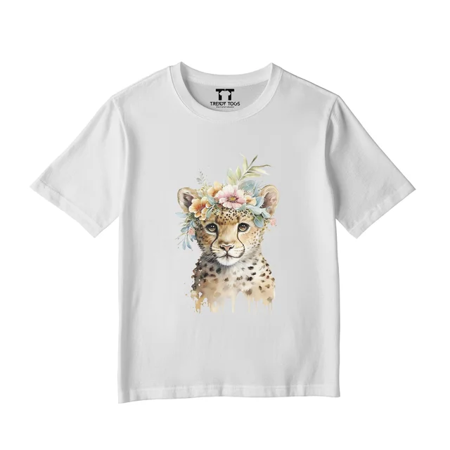 Trendy Togs Single Leopard Cub Kid's Cotton T-shirt - 20, White