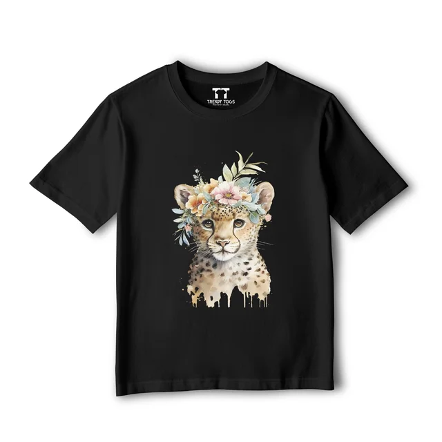 Trendy Togs Single Leopard Cub Kid's Cotton T-shirt - 22, Black
