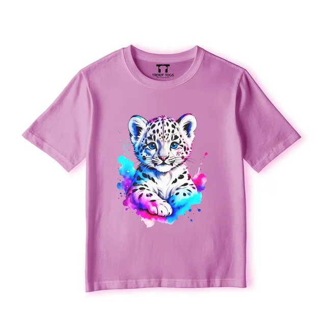 Trendy Togs Single White Tiger Cub Kid's Cotton T-shirt - 20, Pink