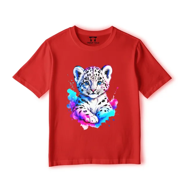 Trendy Togs Single White Tiger Cub Kid's Cotton T-shirt - 26, Red