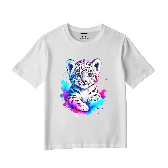 Trendy Togs Single White Tiger Cub Kid's Cotton T-shirt - 20, White