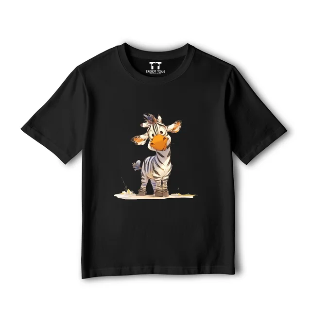 Trendy Togs Single Zebra Kid's Cotton T-shirt - 20, Black