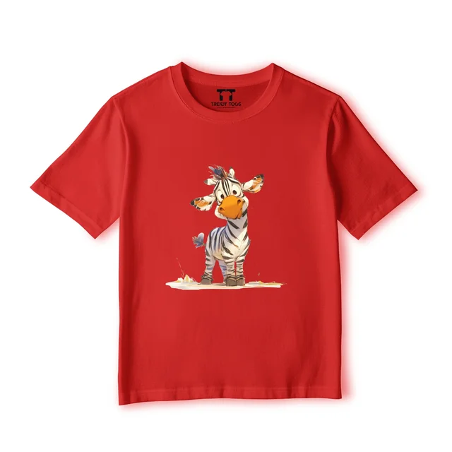 Trendy Togs Single Zebra Kid's Cotton T-shirt - 26, Red