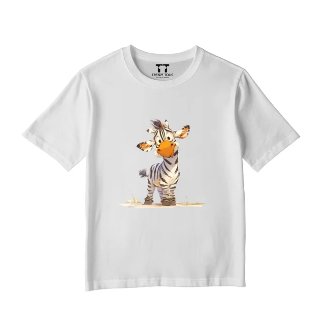 Trendy Togs Single Zebra Kid's Cotton T-shirt - 20, White