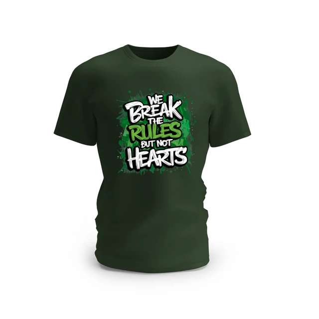 Trendy Togs We Break The Rule But Not Heart Cotton T-shirt - L, Forest Green