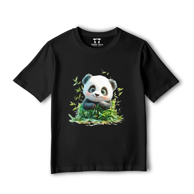 Trendy Togs White Panda Kid's Cotton T-shirt - 20, Black