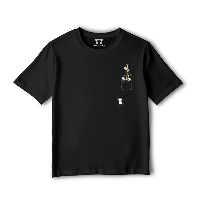 Trendy Togs White Panda On Pocket Kid's Cotton T-shirt - 20, Black