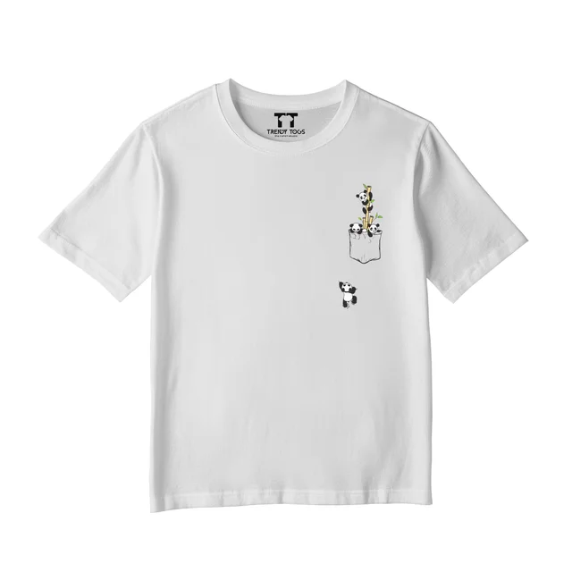 Trendy Togs White Panda On Pocket Kid's Cotton T-shirt - 22, White