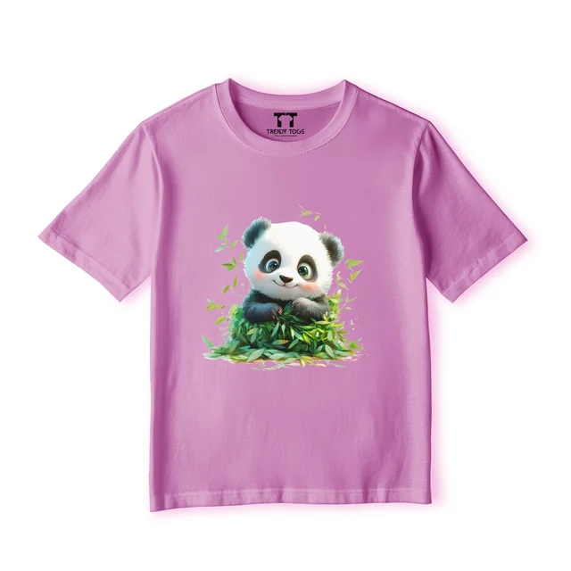 Trendy Togs White Panda Kid's Cotton T-shirt - 22, Pink