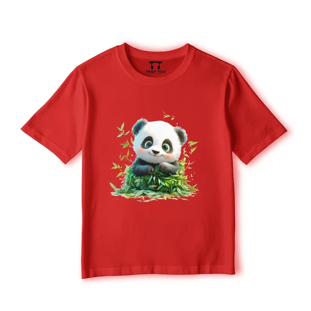 Trendy Togs White Panda Kid's Cotton T-shirt - 20, Red