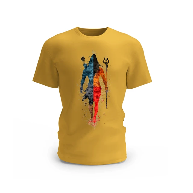 Trendy Togs Shiva Warrior Half Art Graphic Cotton T-shirt - XL, Yellow