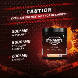 Dynamite Extreme Pre Workout For Men | High-Stim Pre-Workout | 9000mg Citrulline Complex | 200mg Alpha GPC | 200mg Caffeine | Not For Beginners | Pre Workout - 30 Serving, Valencia Orange, 540gm