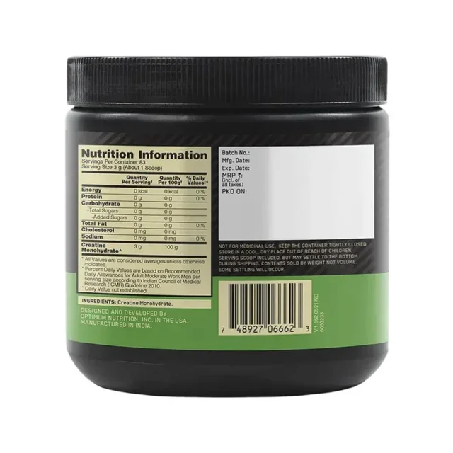 Optimum Nutrition (ON) Micronized Creatine Powder, 3g of 100% Creatine Monohydrate per serve, Supports Athletic Performance & Power, - 83 Servings, Unflavoured, 250gm