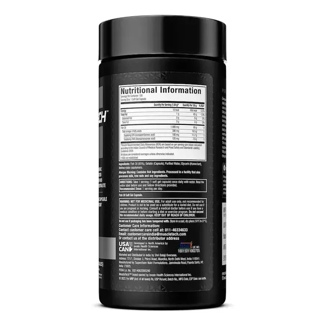 MuscleTech Platinum Fish Oil For Men And Women, 1000Mg Omega 3 With 180 Mg Epa & 120 Mg Dha For Heart, Joints & Brain Health, 100 Softgels, 1 count, 100 servings - 100 Servings, Unflavoured