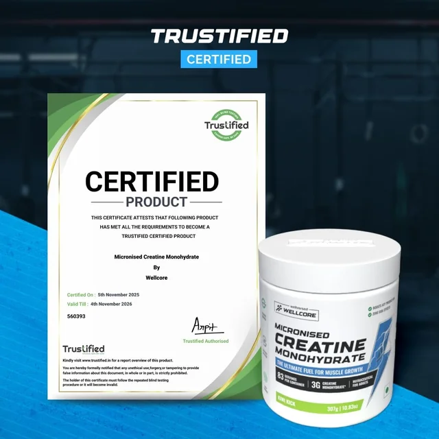 Wellcore Pure Micronised Creatine Powder For Enhanced Muscle Strength With Rapid Absorption | Creatine Monohydrate | Wellcore Creatine Flavoured - 83 Servings, Kiwi Kick, 307gm