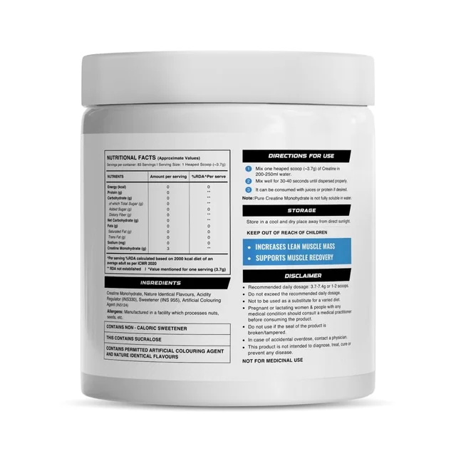 Wellcore Pure Micronised Creatine Powder For Enhanced Muscle Strength With Rapid Absorption | Creatine Monohydrate | Wellcore Creatine Flavoured - 83 Servings, Watermelon Wave, 307gm
