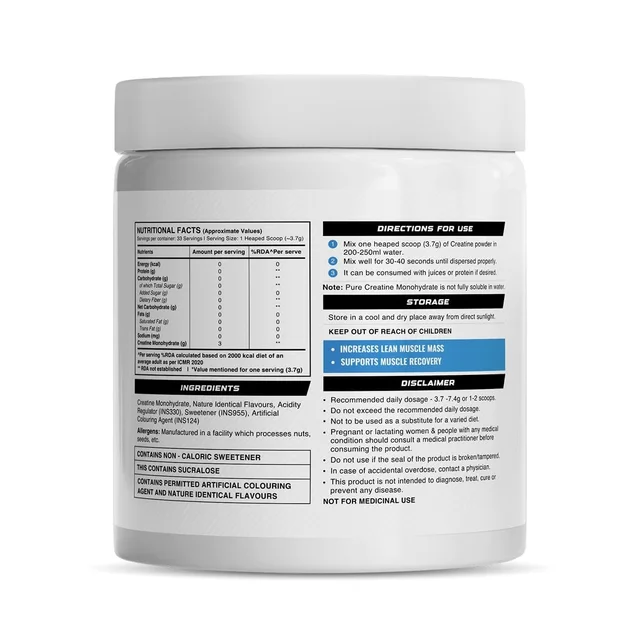 Wellcore Pure Micronised Creatine Powder For Enhanced Muscle Strength With Rapid Absorption | Creatine Monohydrate | Wellcore Creatine Flavoured - 33 Servings, Fruit Fusion, 122gm